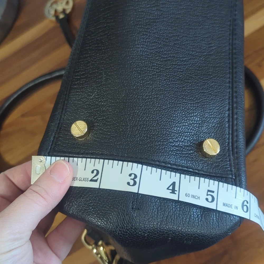 Michael Kors black and gold leather two zipper compartment satchel large…